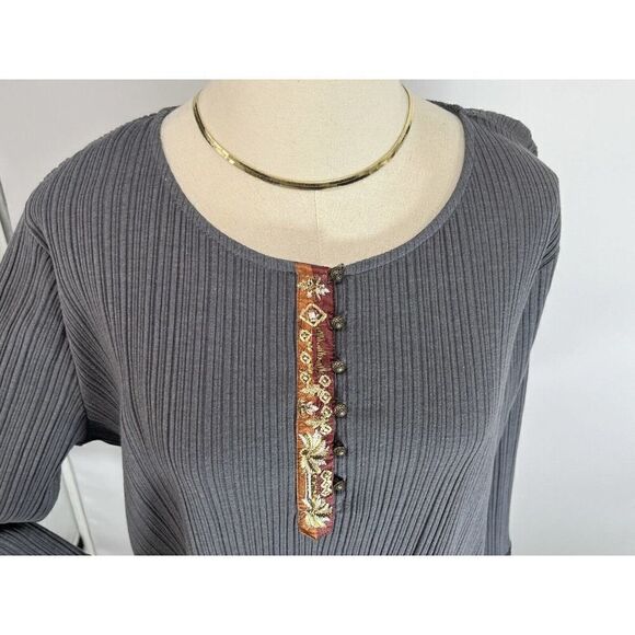 Soft Surrounding XL Tunic Top Embroidered India Boho Ribbed Gray - Picture 7 of 15